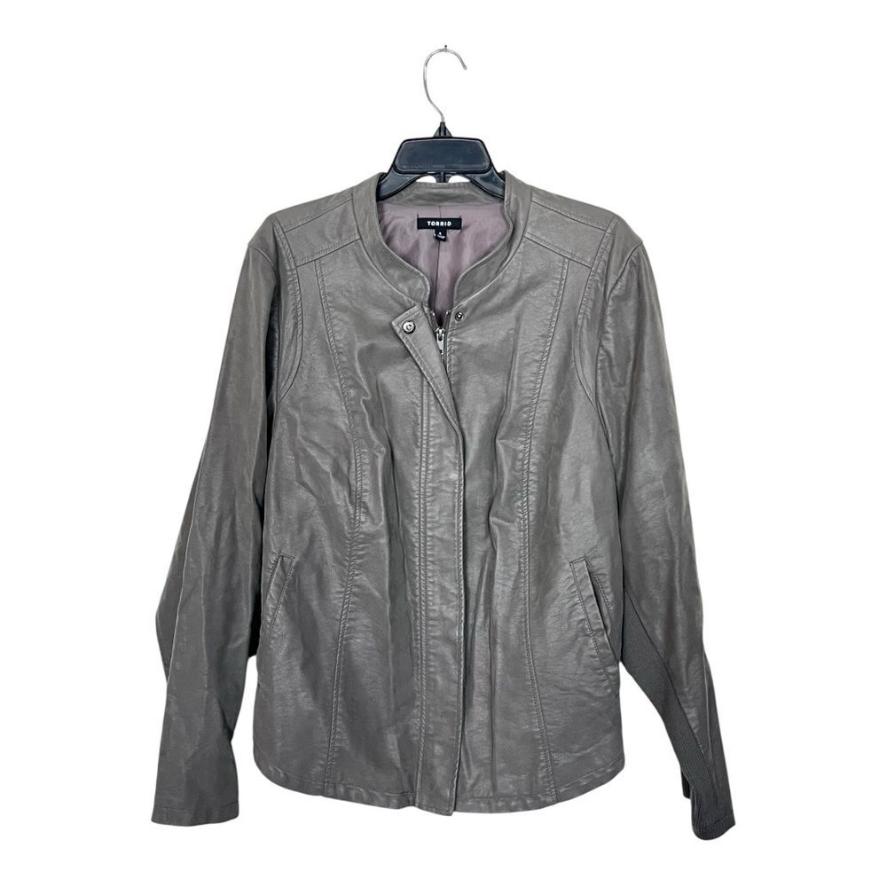 Torrid | Women's Faux Leather Gray Silver Zip Long Sleeve‎ Jacket Coat 4